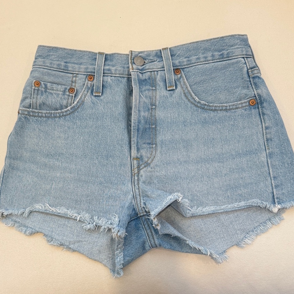Levi's Light Blue Frayed Hem Jean Shorts